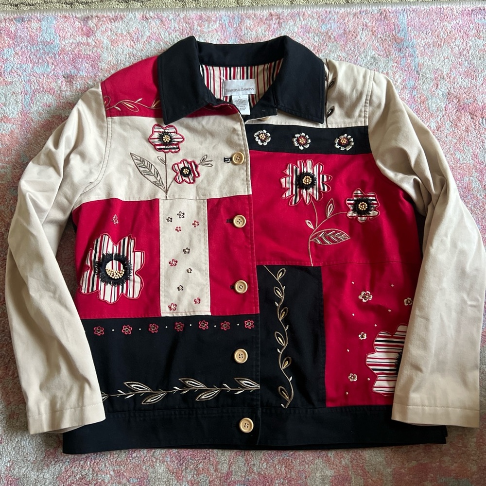 Floral Patchwork Jacket - Red, Black, Cream